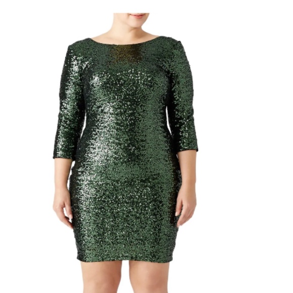 Emerald Green Sequins Cocktail Dress Size 22 by Badgley Mischka